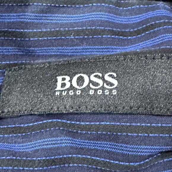 Hugo Boss Shirt Mens 15.5 32/33 Blue Black Pinstripe Long Sleeve Button Front - Picture 6 of 9